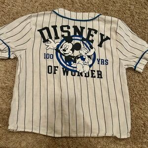 Disney 100 cotton on Kids White and Blue Striped Button Down Shirt